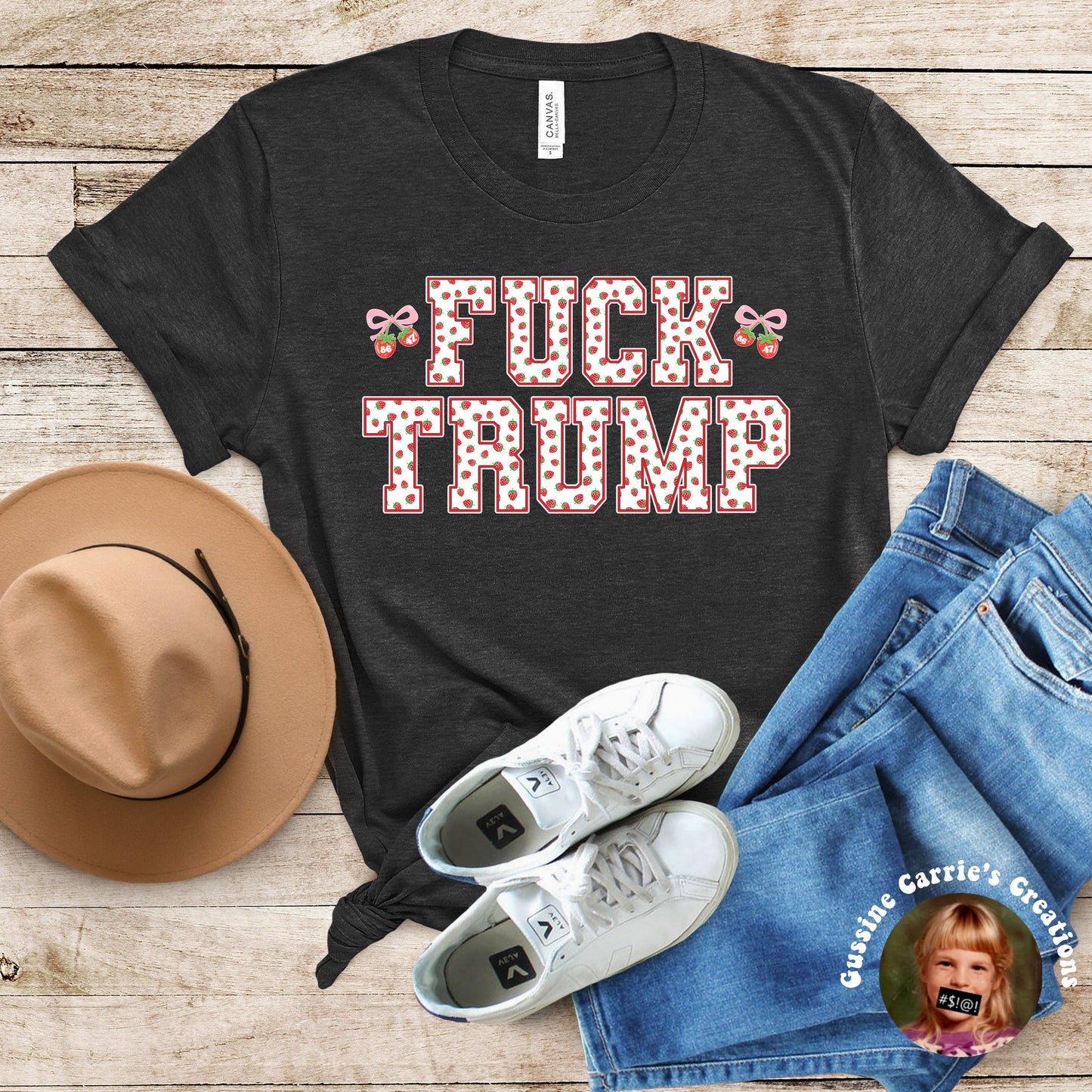 Strawberry Print Fuck Trump T-Shirt