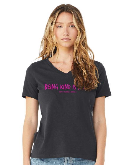 Being Kind is Free T-Shirt (Hot Pink Women's Cut V-Neck)