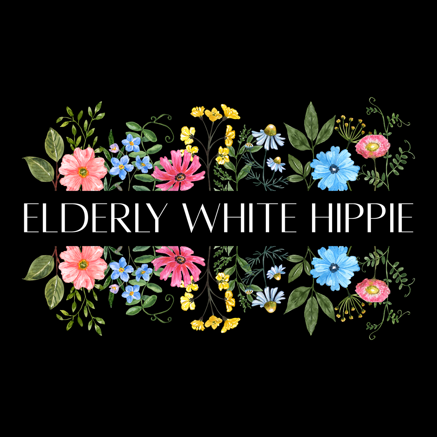 Elderly White Hippie Floral T-Shirt