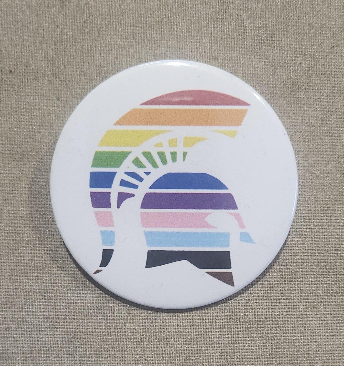Progressive Pride Spartan Helmet 2.25 inch Pinback Button