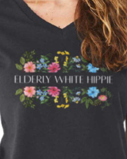 Elderly White Hippie Floral T-Shirt