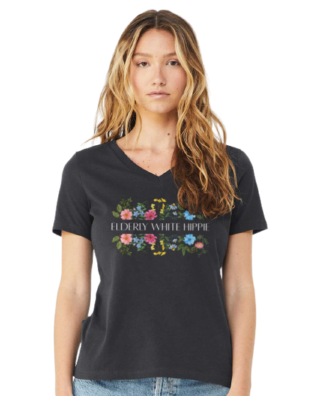Elderly White Hippie Floral T-Shirt