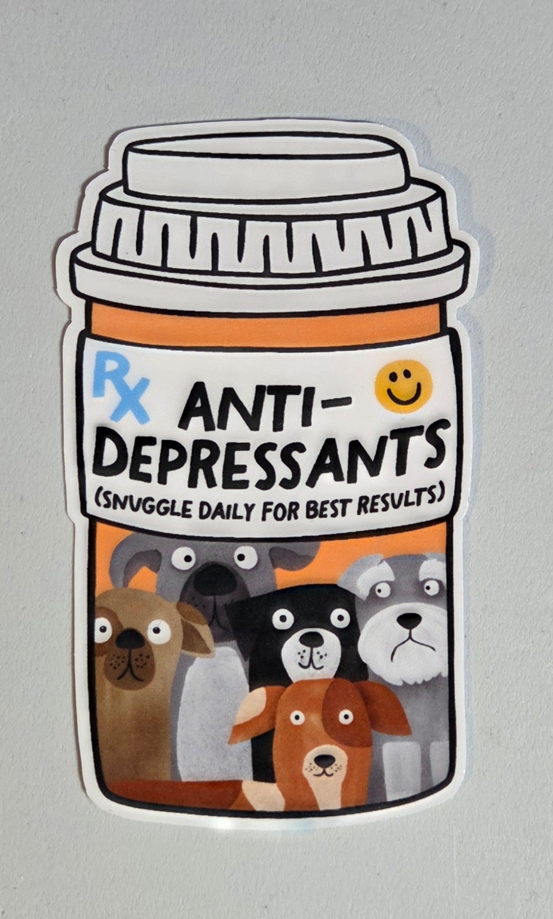 Bottle of Dogs Antidepressants Sticker (Snuggle Daily for Best Results)