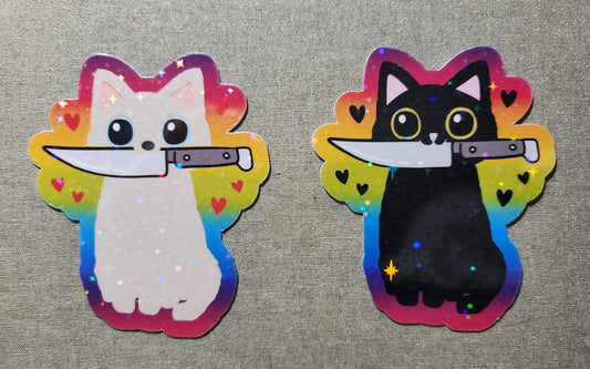 Stabby Cat Sticker - Lisa Frank inspired