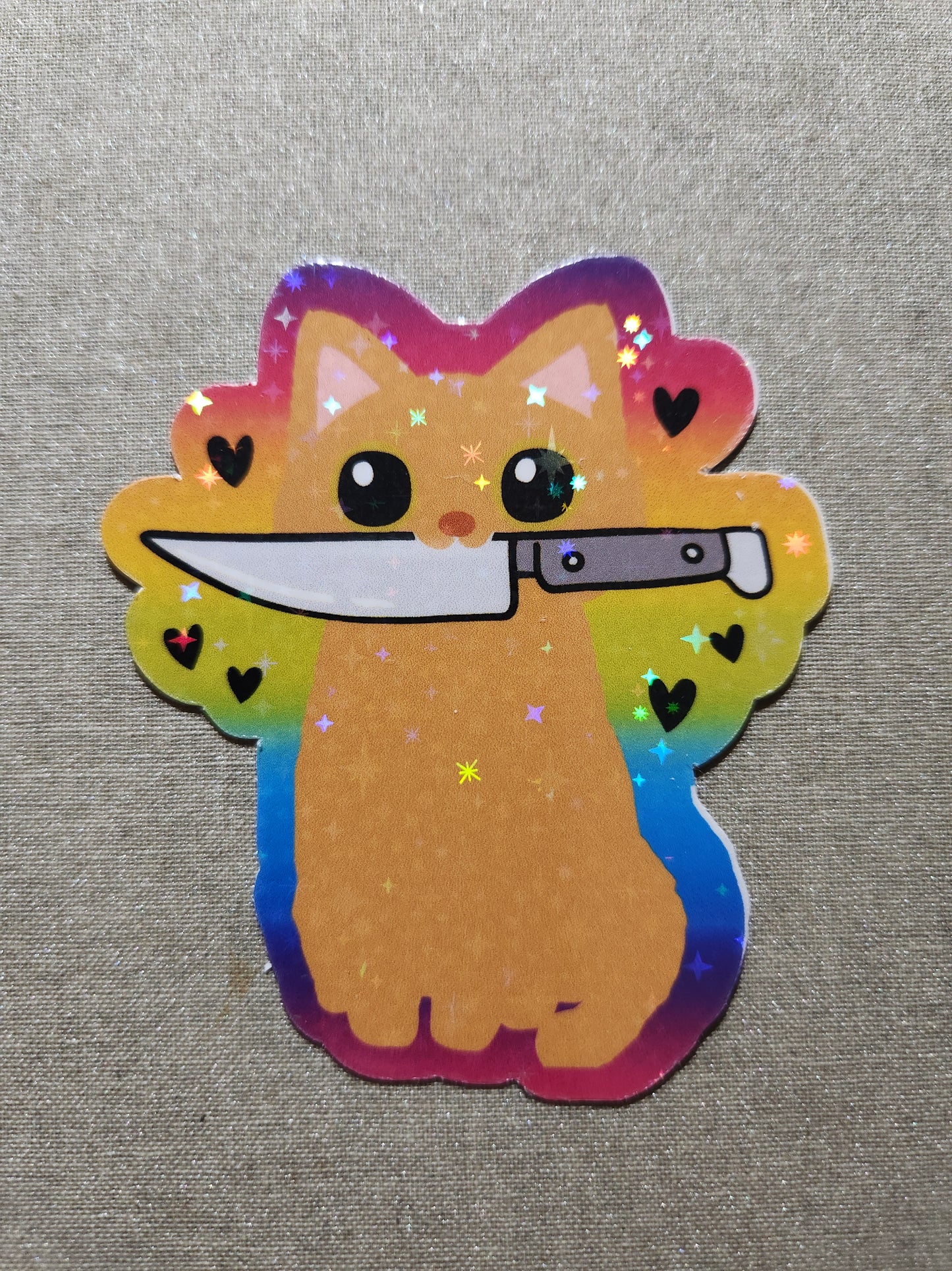 Stabby Cat Sticker - Lisa Frank inspired