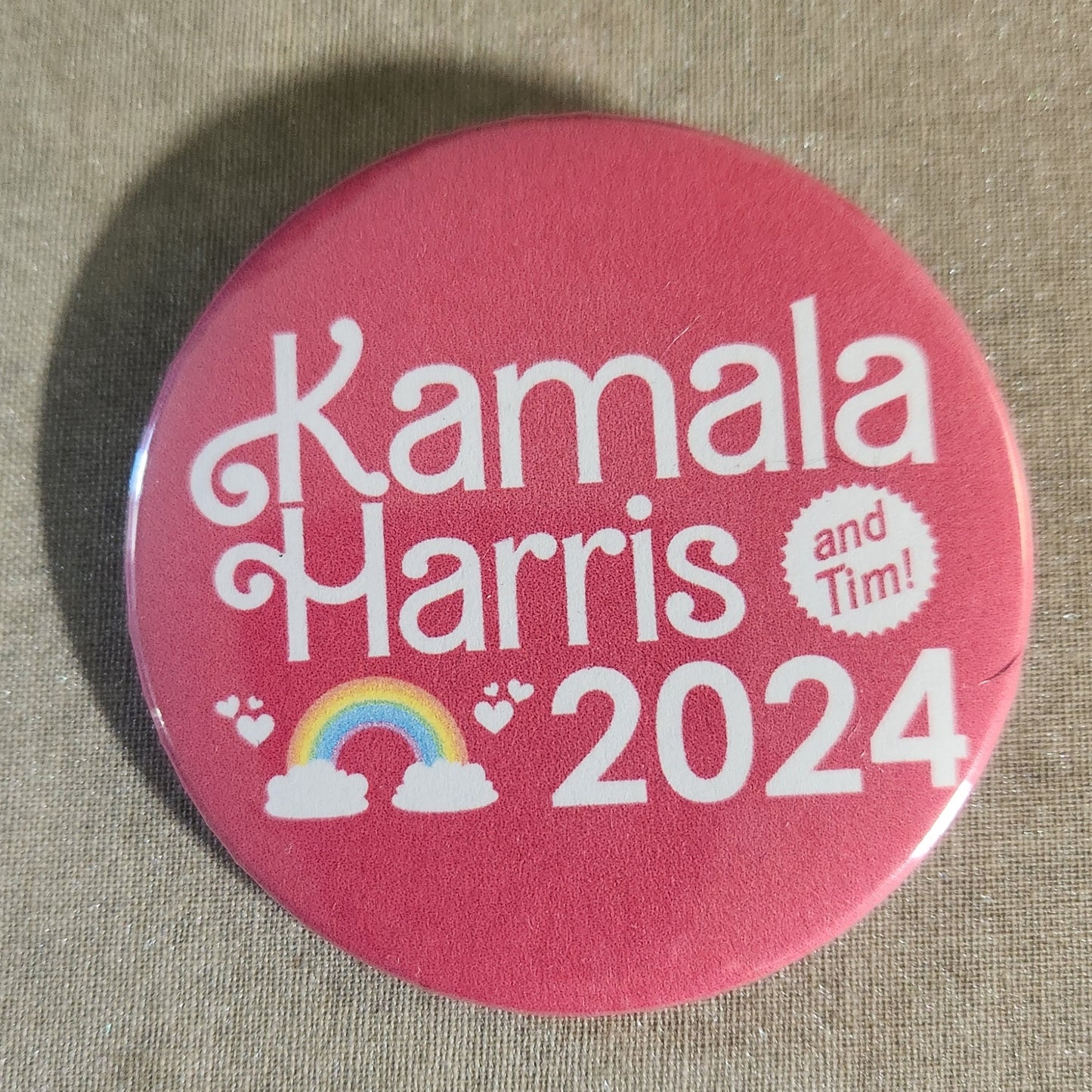 Kamala Harris Barbie (And Tim!) Pinback Button