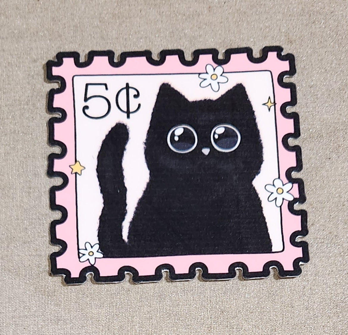 Black Kitty Postage Stamp Sticker