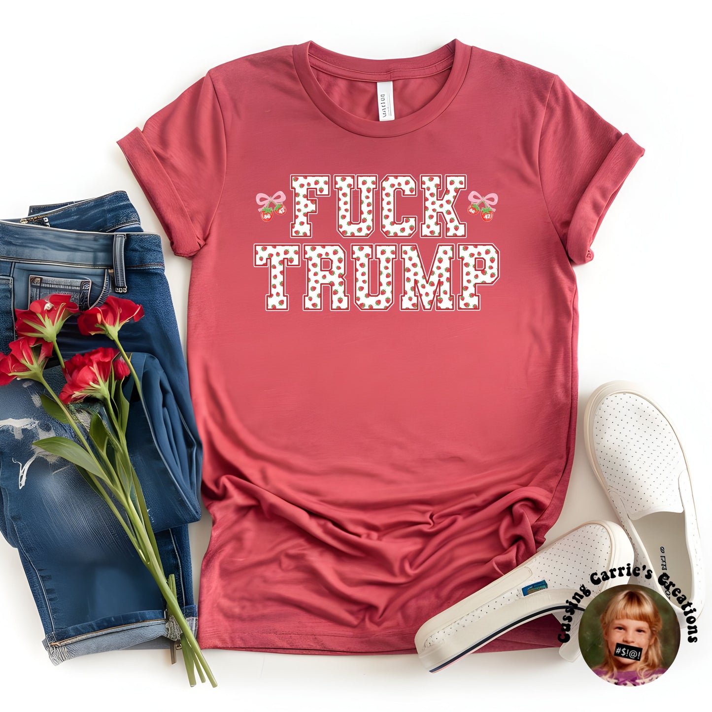 Strawberry Print Fuck Trump T-Shirt