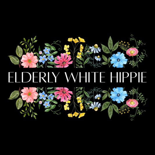 Elderly White Hippie Floral T-Shirt