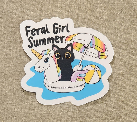 Feral Girl Summer Cat Sticker