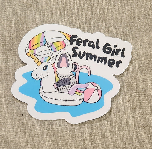 Feral Girl Summer Opossum Sticker