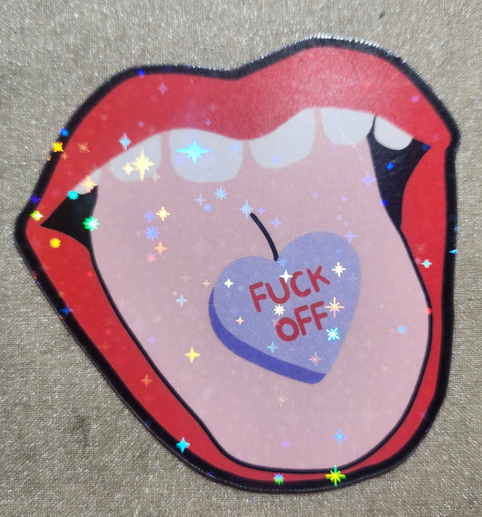 Fuck Off Conversation Heart Mouth Sticker