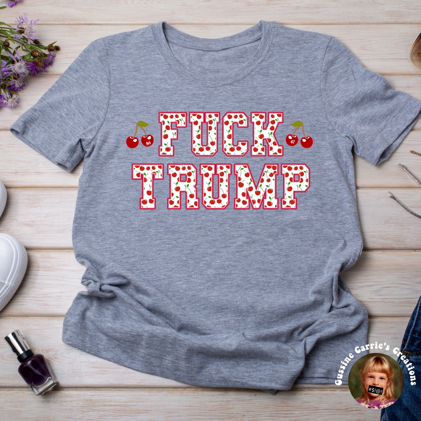 Cherry Print Fuck Trump T-Shirt