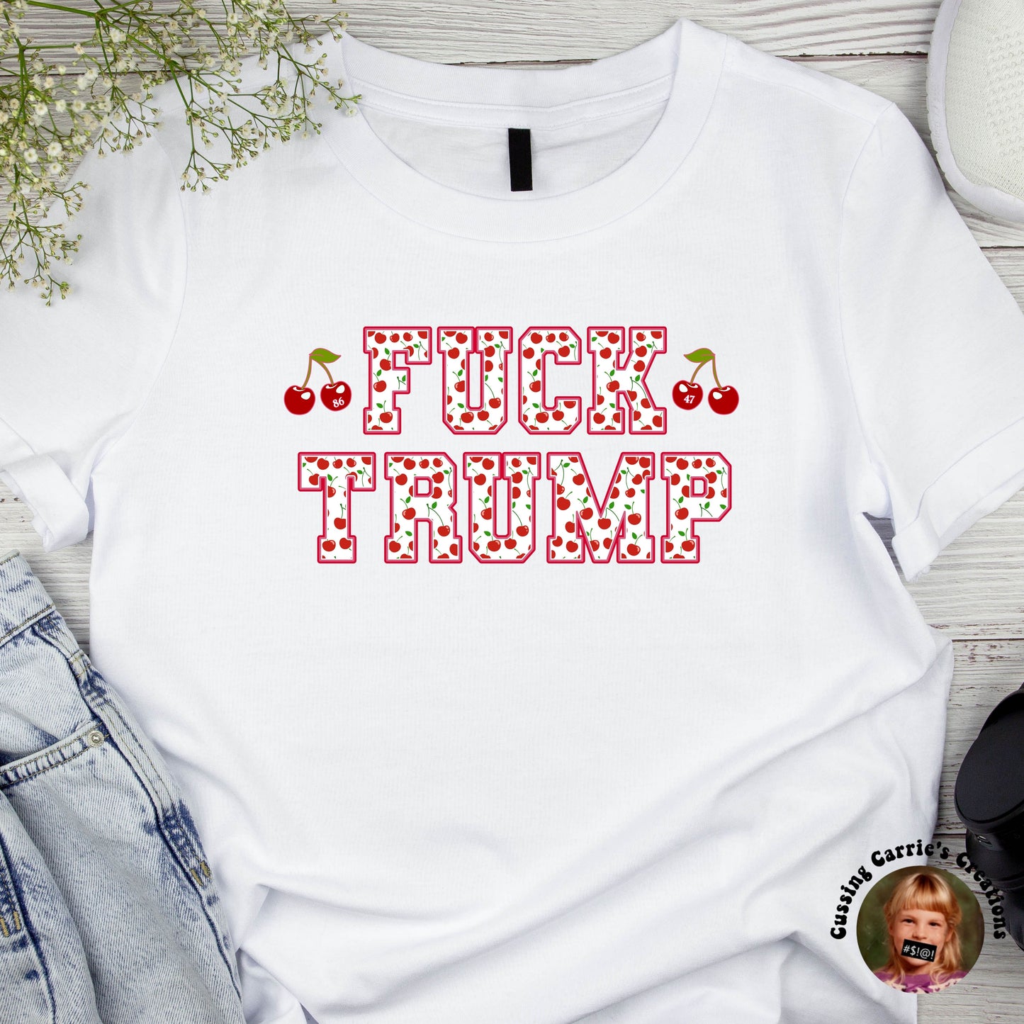 Cherry Print Fuck Trump T-Shirt