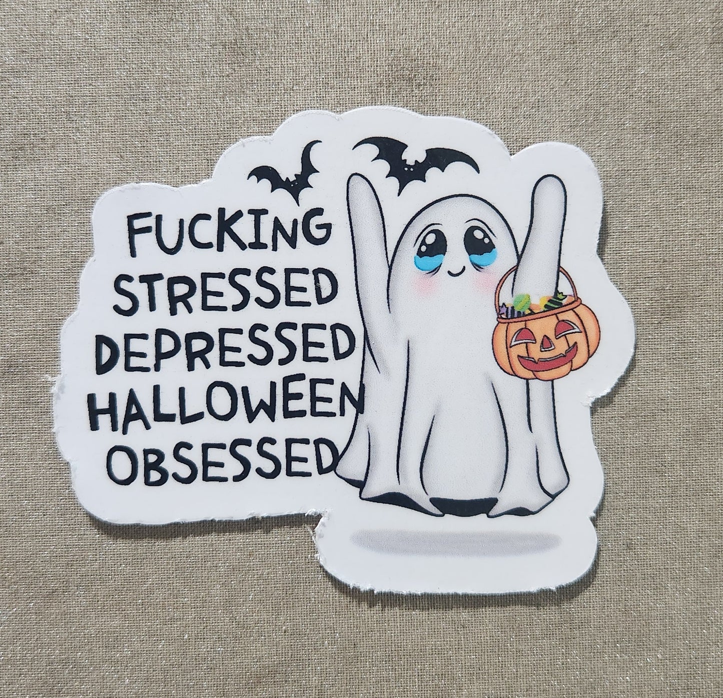 Fucking Stressed Depressed Halloween Obsessed Sticker