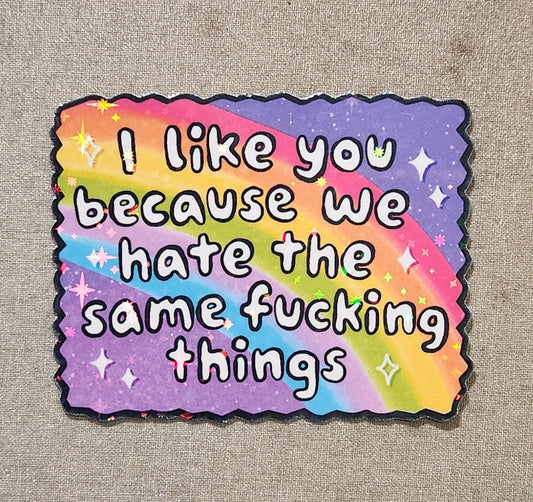 I Like You Because We Hate The Same Fucking Things Sticker