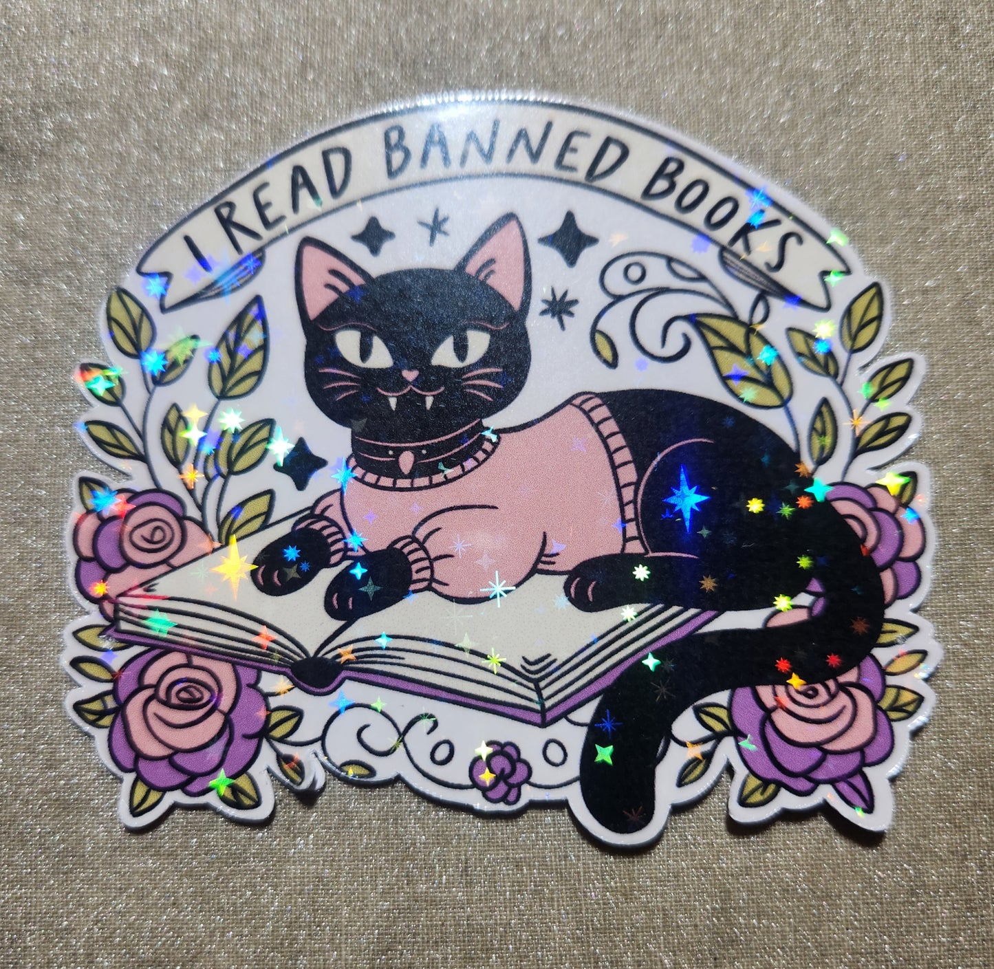 I Read Banned Books Black Kitty Sticker