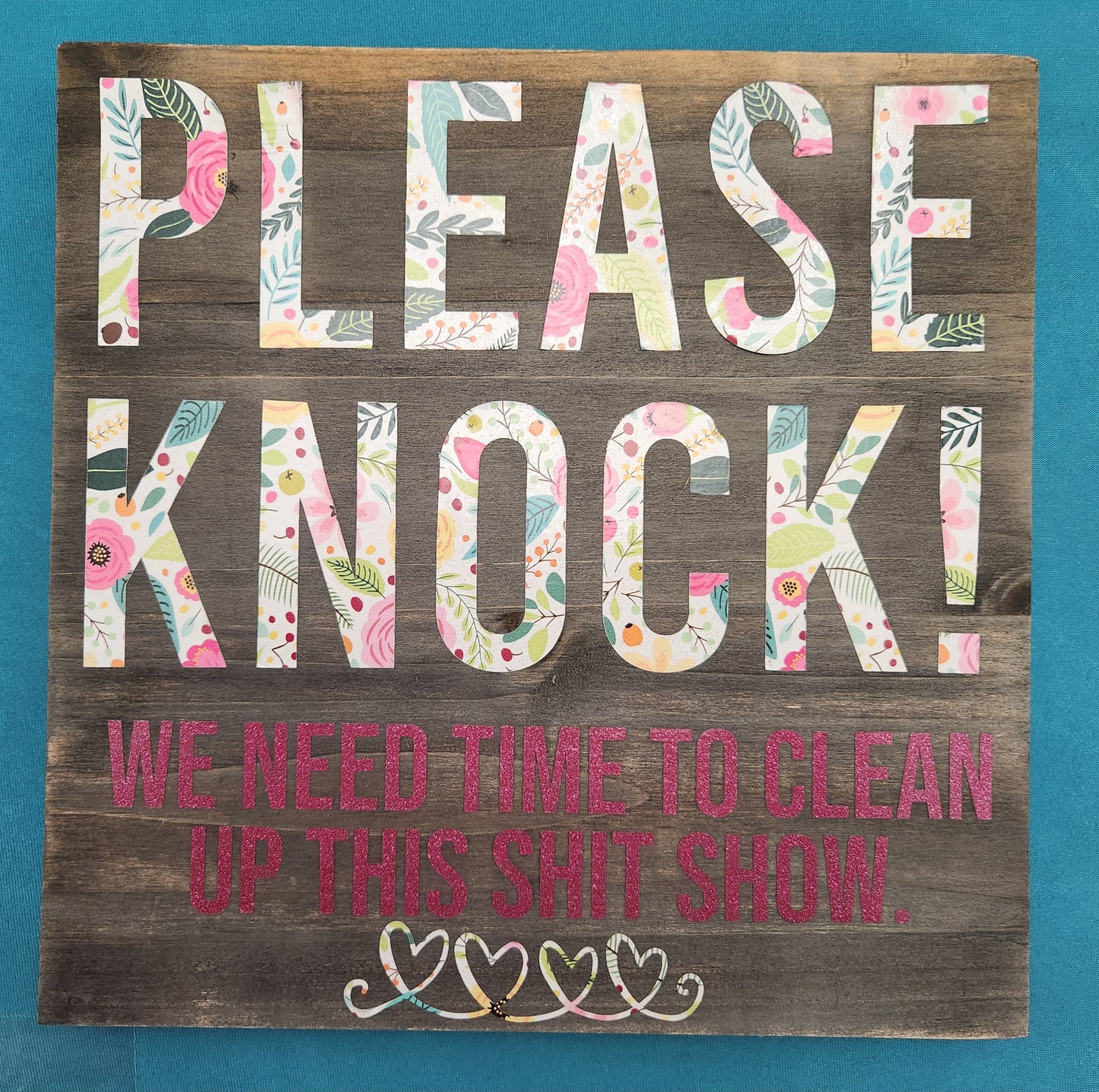 Please Knock! Sign (Pink Glitter)