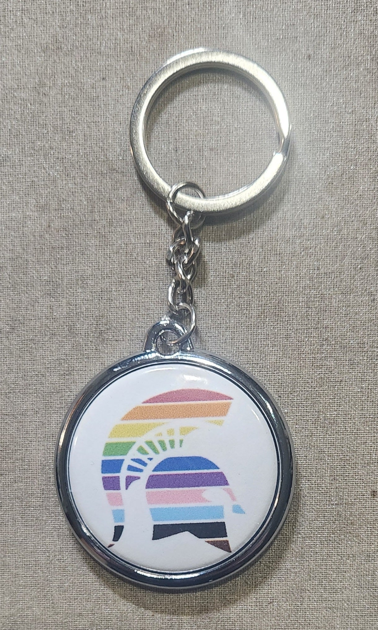 Progressive Pride Flag Spartan Helmet Keychain