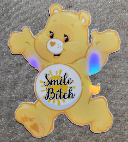 Swear Bear Sticker - Smile Bitch