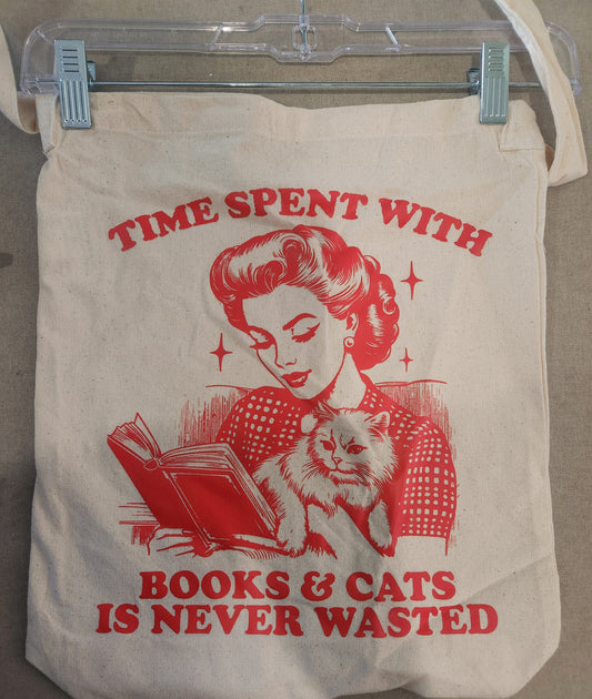 Time Spent With Books and Cats Is Never Wasted Tote