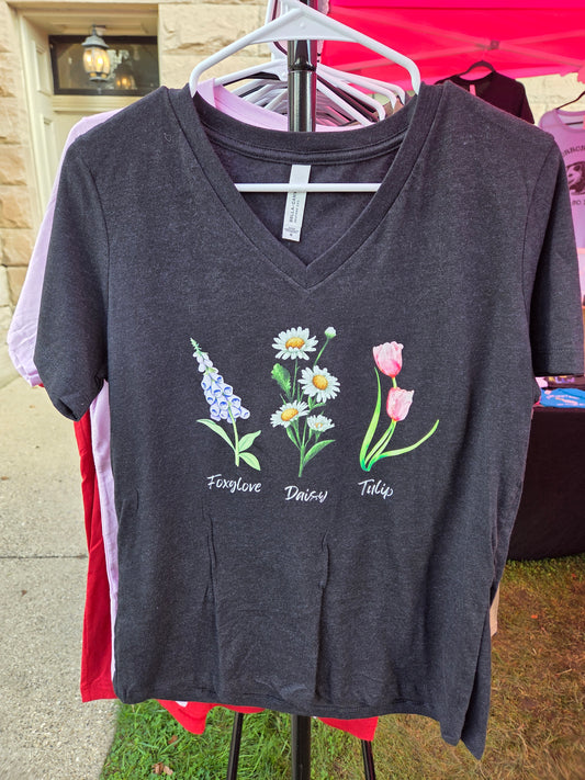 Foxglove Daisy Tulip Size M Heather Dark Grey T-Shirt