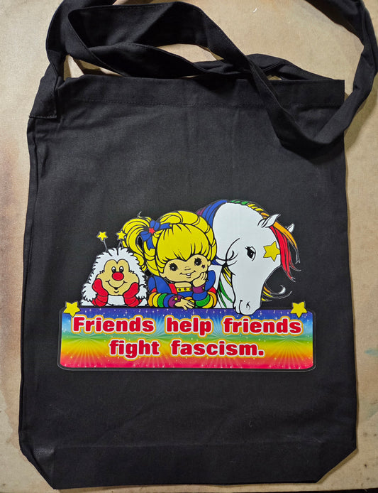 Friends Help Friends Fight Fascism Rainbow Brite Tote