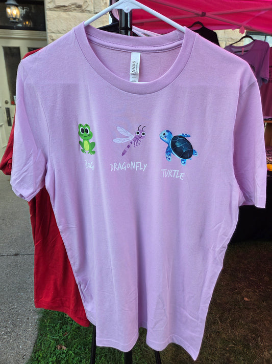 Frog Dragonfly Turtle Size M Lilac T-Shirt