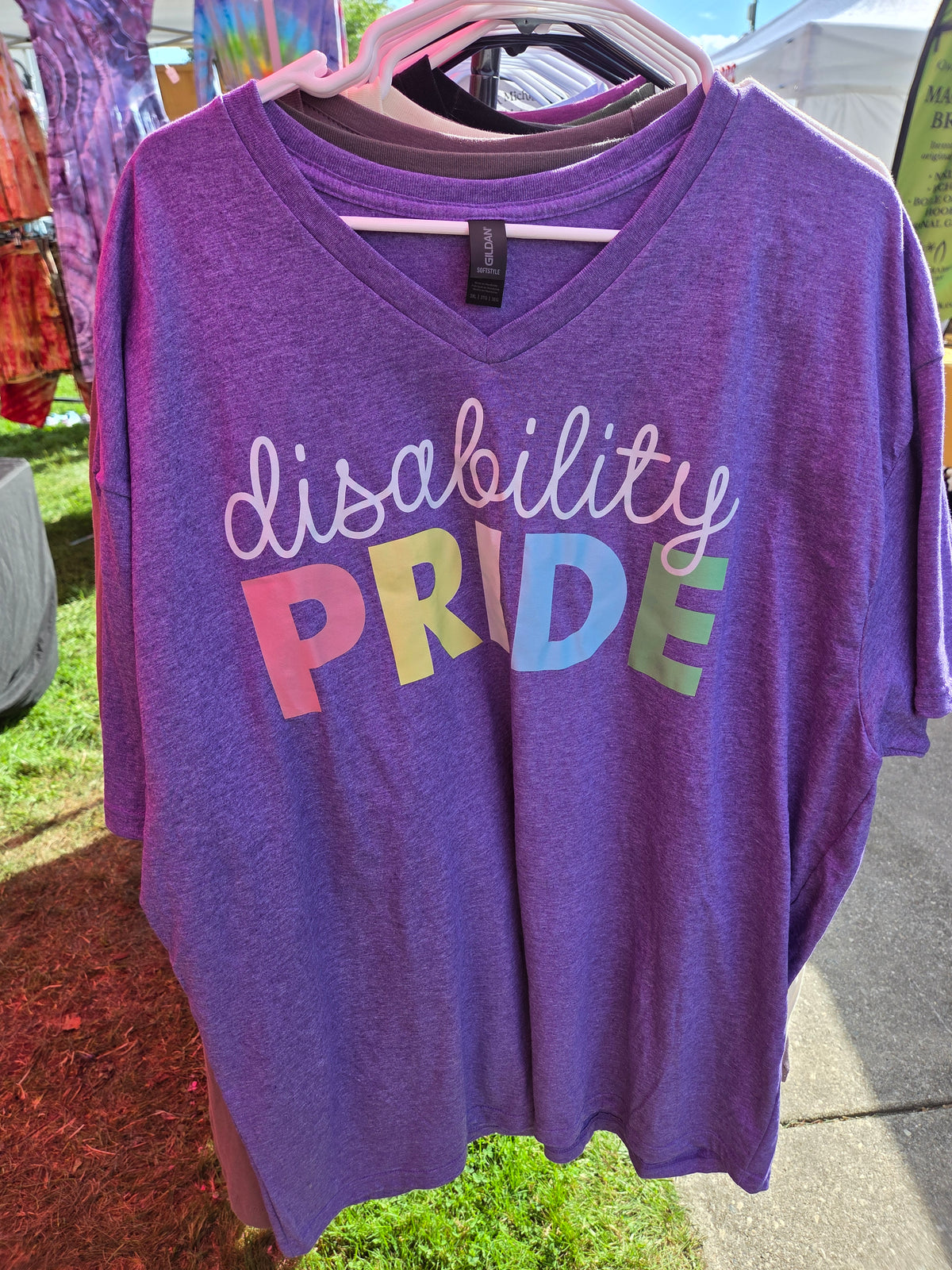 Disability Pride T-Shirt Size 3X Heather Purple V-Neck