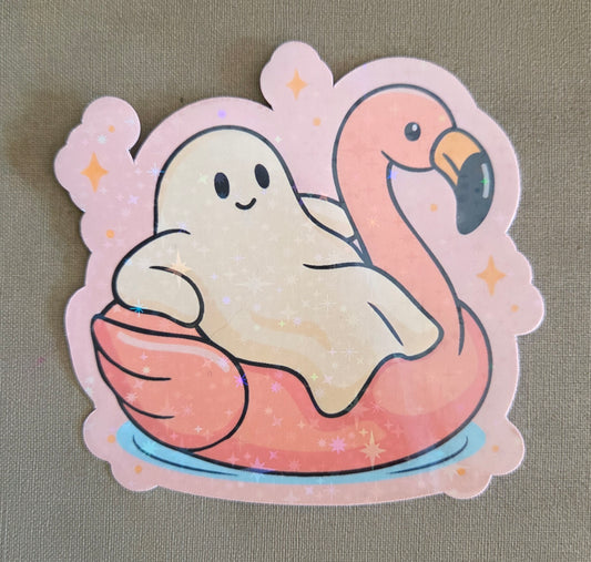 Ghost on Flamingo Pool Floatie Sticker