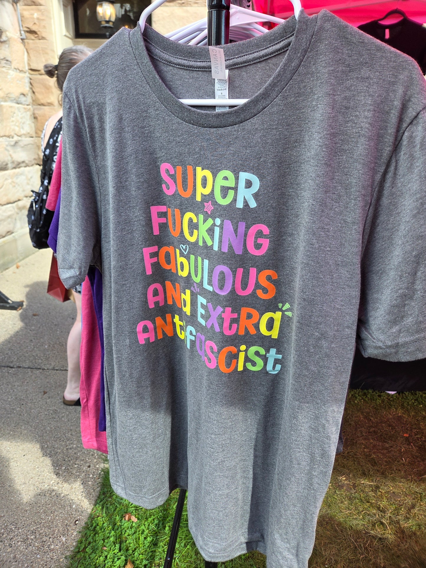 Super Fucking Fabulous and Extra Antifascist T-Shirt Size L Heather Deep Grey
