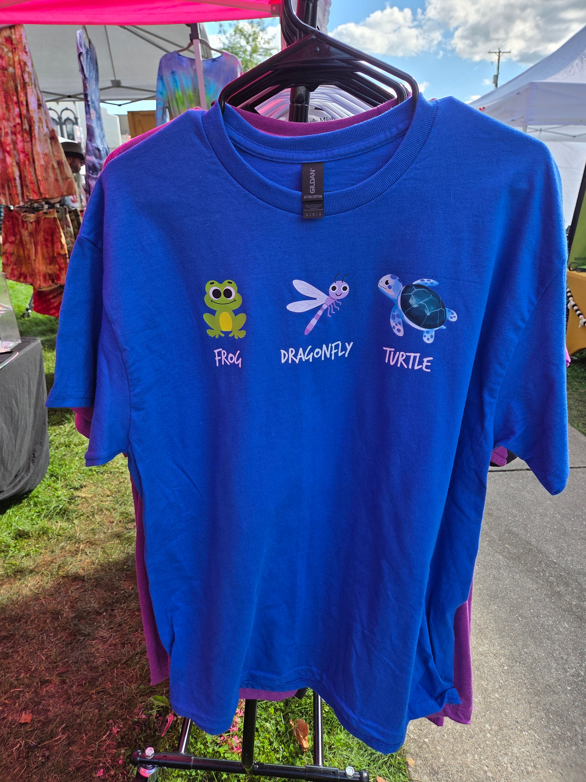 Frog Dragonfly Turtle T-Shirt Size Large Royal Blue