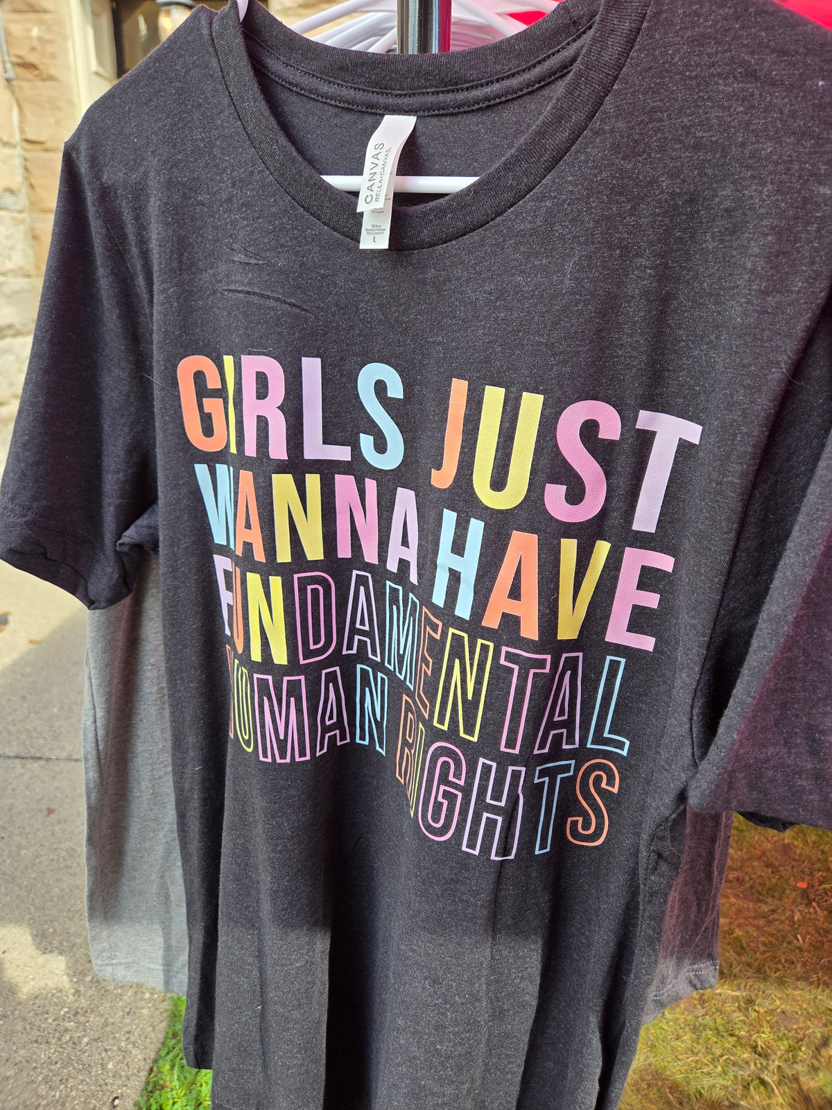 Girls Just Wanna Have Fundamental Human Rights Shirt Size L Heather Black