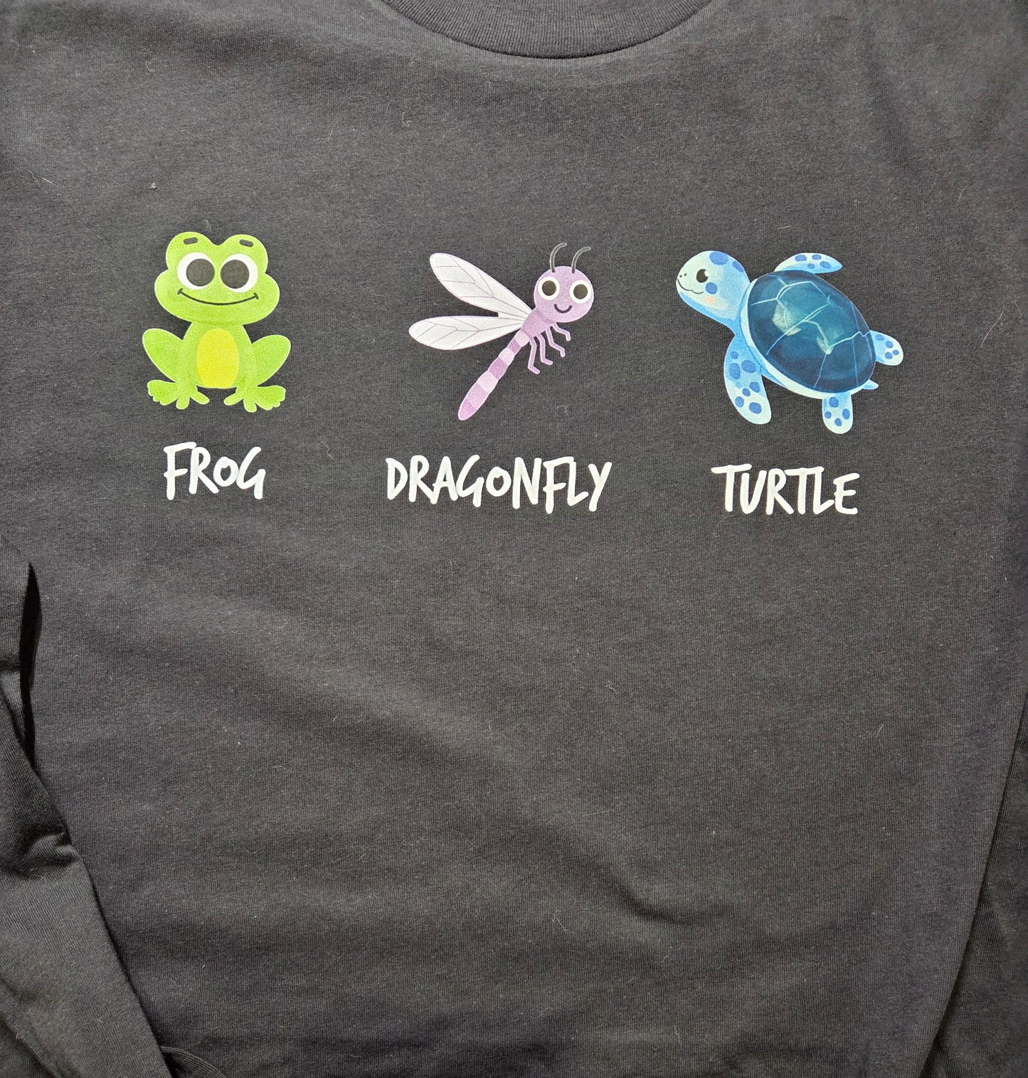 Frog Dragonfly Turtle Long Sleeve T-Shirt Size Large (Sylvie Special)